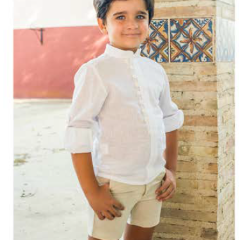 Conjunto niño camisa cuello mao pantalón beige Atelier de Candela