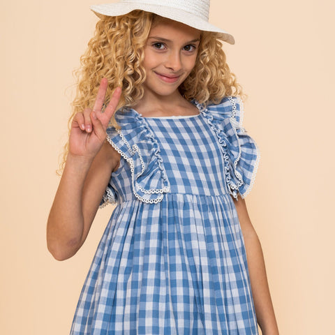 VESTIDO NIÑA PEQUEÑO VICHY AZUL