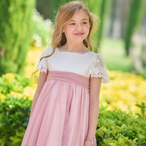 Vestido Niña Tul Bicolor Rosa