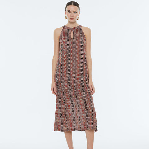 Vestido midi de punto estampado, cuello halter Andam