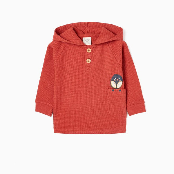 SUDADERA CON CAPUCHA DE ALGODÓN PARA BEBÉ NIÑO, ROJO TEJA