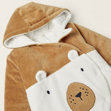 PELELE ACOLCHADO CON CAPUCHA PARA RECIÉN NACIDO 'OSO', BLANCO/CAMEL