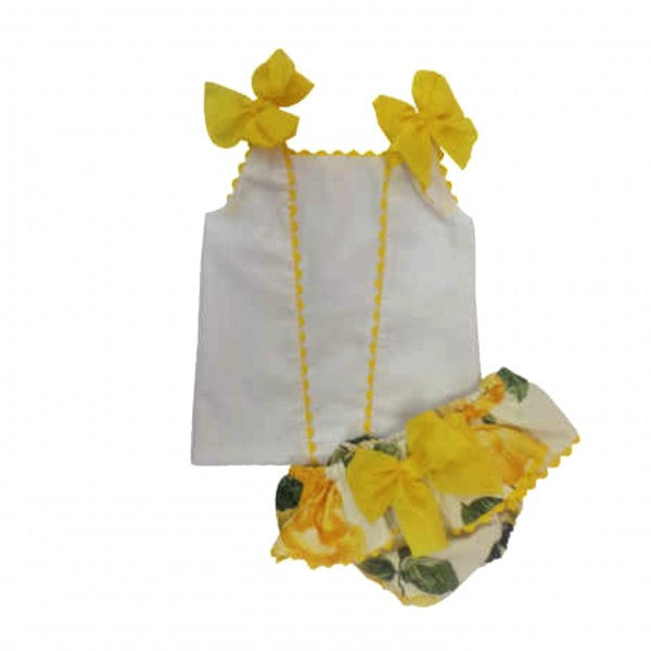Conjunto niña blusa y cubre flores amarillas Nini