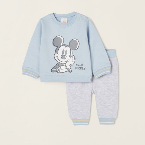 CHANDAL DE ALGODÓN PARA RECIÉN NACIDO 'SWEET MICKEY', AZUL/GRIS