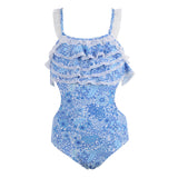 Trikini celeste y blanco con encaje de la marca LaOrmiga.