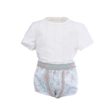 Conjunto bebé niño verde agua y camel de La Ormiga.