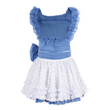 Conjunto niña blusa azul y falda blanca con bodoques azules de La Ormiga