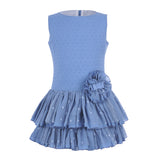 Vestido niña plumeti y tul azul topacio de La Ormiga