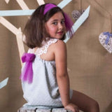 Vestido niña plumeti verde con encaje y tul de Mon Petit Bonbon