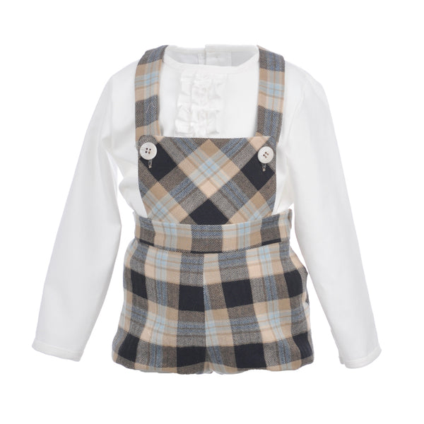 Peto de cuadros celestes bebé niño con blusa de La Ormiga