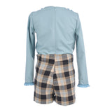 Conjunto niña blusa y short de cuadros verde agua de La Ormiga