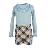 Conjunto niña blusa y short de cuadros verde agua de La Ormiga