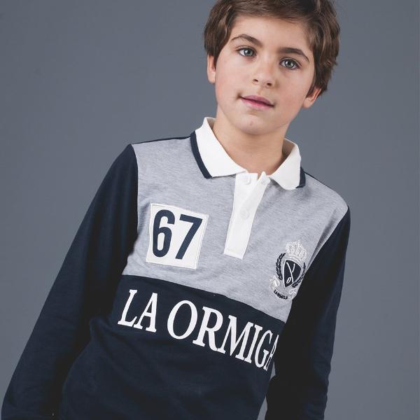 Polo niño manga larga Marino y gris La Ormiga