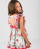 Vestido Niña Fondo Verde Flor Grosella Marca La Ormiga