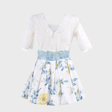CONJUNTO NIÑA BLUSA Y FALDA FLORES GRANDES AMARILLAS Y VERDES LA ORMIGA