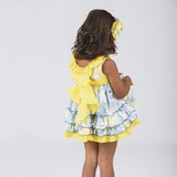 VESTIDO NIÑA PEQUEÑO CACHEMIR AZUL Y AMARILLO LA ORMIGA