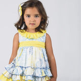 VESTIDO NIÑA PEQUEÑO CACHEMIR AZUL Y AMARILLO LA ORMIGA
