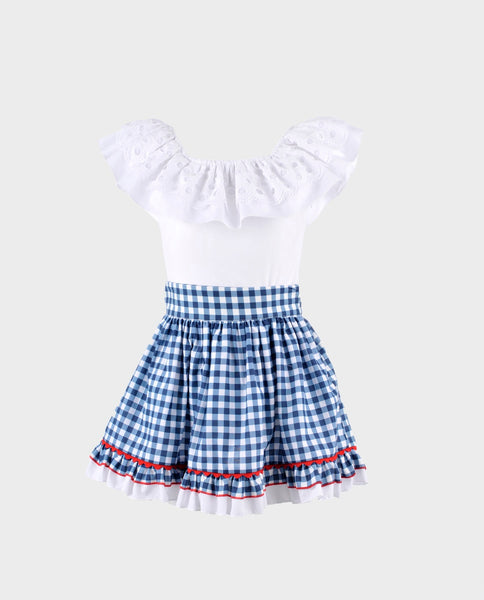 Conjunto Niña Blusa y Falda Cuadros Marino La Ormiga