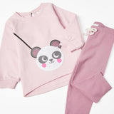 CONJUNTO DE 2 PRENDAS DE ALGODÓN PARA BEBÉ NIÑA 'PANDA', ROSA