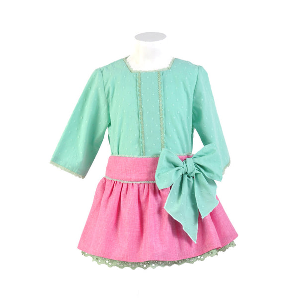Conjunto Niña Falda y Blusa Plumeti