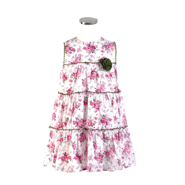 Vestido Niña con flores rosas y verde.