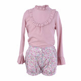 Conjunto niña blusa y short flor rosa y gris de la ormiga