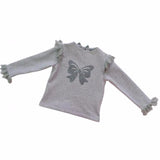 Sudadera gris de niña con encaje y lazo de brillantes de Mon Petit Bonbon
