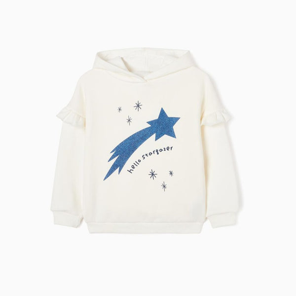 SUDADERA CON CAPUCHA Y EFECTO TÉRMICO PARA NIÑA 'ESTRELLA FUGAZ', BLANCO/AZUL