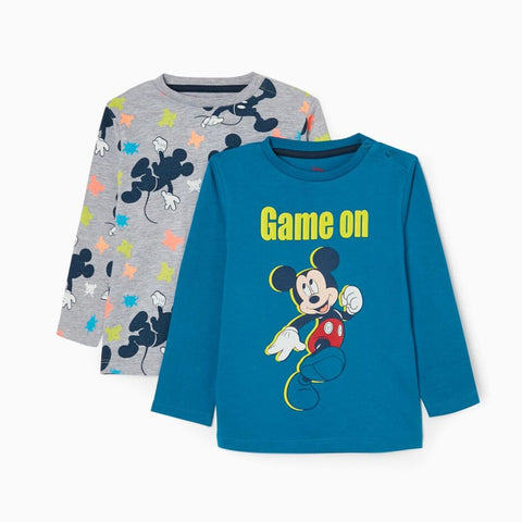 CAMISETAS DE MANGA LARGA PARA BEBÉ NIÑO 'MICKEY GAME ON', AZUL/GRIS