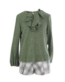 conjunto niña blusa-short verde punto y cuadros