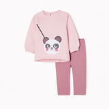 CONJUNTO DE 2 PRENDAS DE ALGODÓN PARA BEBÉ NIÑA 'PANDA', ROSA