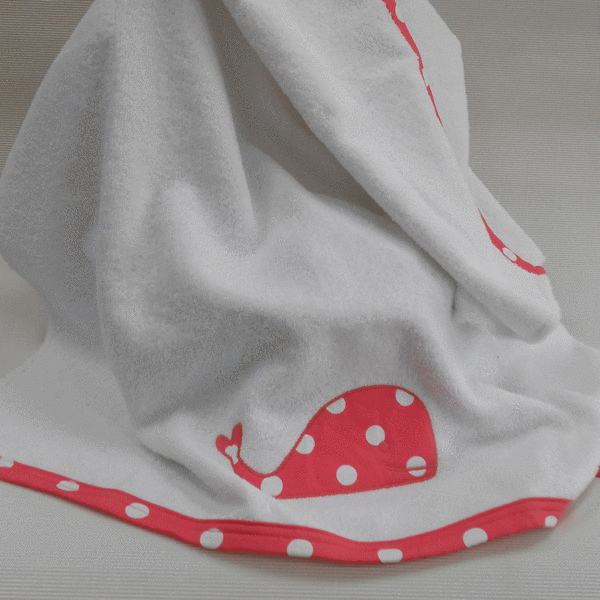 toalla baño bebé con lunar en coral