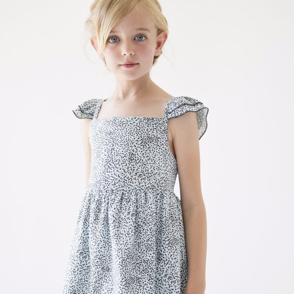 Vestido Andrea de niña topos grises de Nueces Kids en dos colores.