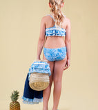 Trikini celeste y blanco con encaje de la marca LaOrmiga.