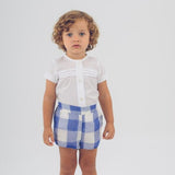 Conjunto bebe niño cuadros beige y azul La Ormiga