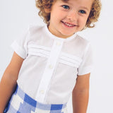 Conjunto bebe niño cuadros beige y azul La Ormiga