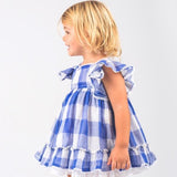 comprar on line vestido bebe y niña cuadros azul y beige La Ormiga