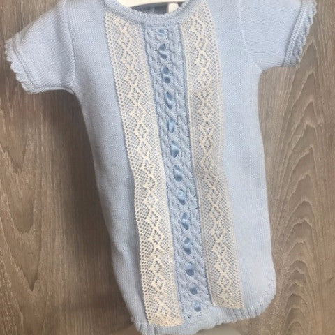 Pelele bebé punto con puntilla beige y lazo de Nezo
