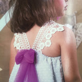 Vestido niña plumeti verde con encaje y tul de Mon Petit Bonbon