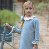 vestido niña de lana verde y lunar blanco