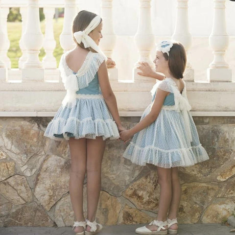 VESTIDO NIÑA AGUA MARINA CON TUL DEBESOS