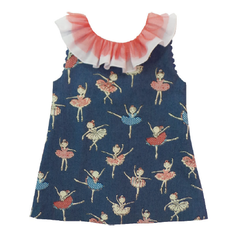 Vestido con Estampado de bailarinas y cuello de tul Nini
