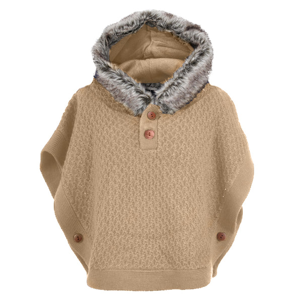 poncho  para niña con capucha de  lana La ormiga