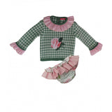 Conjunto jersey pata de gallo y braga de volantes con flores de Nini.