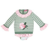 Conjunto jersey pata de gallo y braga de volantes con flores de Nini.