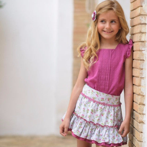 Conjunto Niña Blusa Buganvilla y falda de flores.