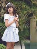 Conjunto niña de blusa y falda de lunares celeste de La Ormiga.