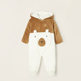 PELELE ACOLCHADO CON CAPUCHA PARA RECIÉN NACIDO 'OSO', BLANCO/CAMEL