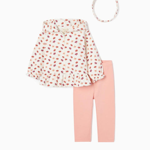 CHAQUETA + LEGGING + CINTA DEL PELO PARA BEBÉ NIÑA, BLANCA/ROSA