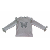 Sudadera gris de niña con encaje y lazo de brillantes de Mon Petit Bonbon
